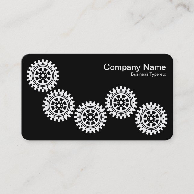 Five Gears II - White on Black - Grey Back Business Card (Front)
