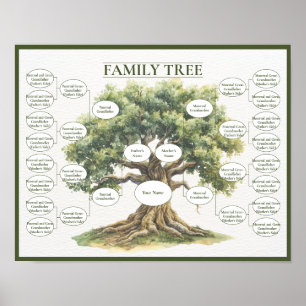 Five Generation Family Tree Ancestry Geneology Poster