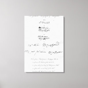 Five Genuine Autographs of William Shakespeare Canvas Print