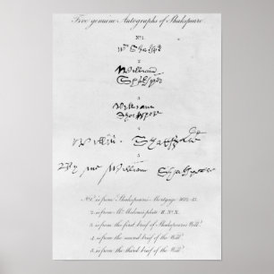 Five Genuine Autographs of William Shakespeare Poster