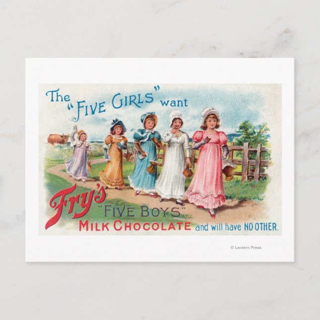 Five Girls Want Fry's Five Boys Milk Chocolate Postcard (Front)