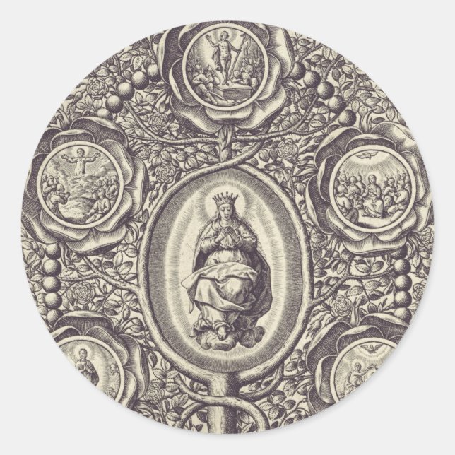 Five glorious mysteries classic round sticker (Front)