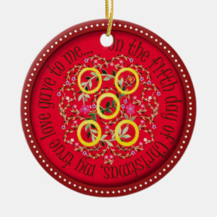 Five Gold rings Ceramic Tree Decoration