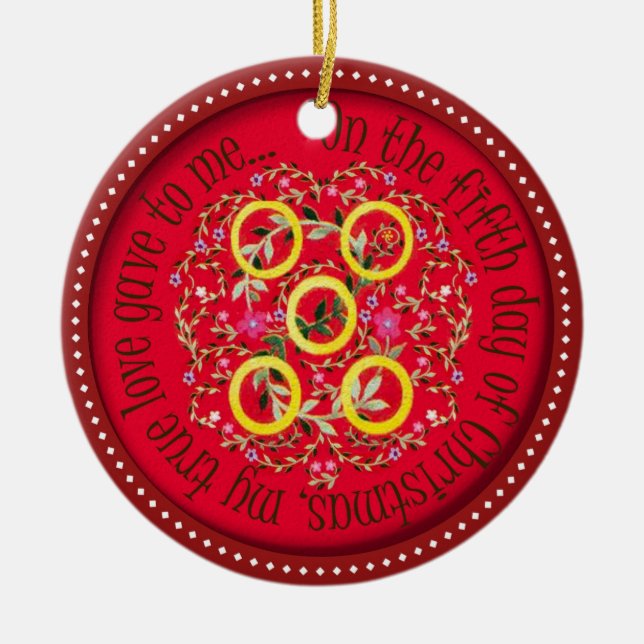 Five Gold rings Ceramic Tree Decoration (Front)