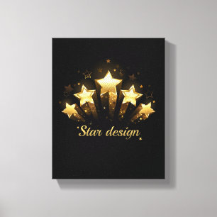 Five gold stars on black canvas print