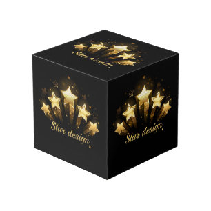 Five gold stars on black cube