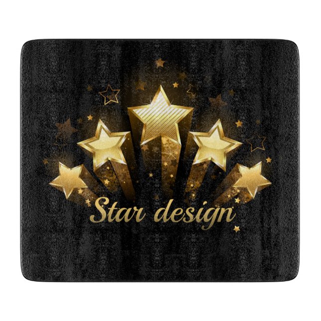 Five gold stars on black cutting board (Front)