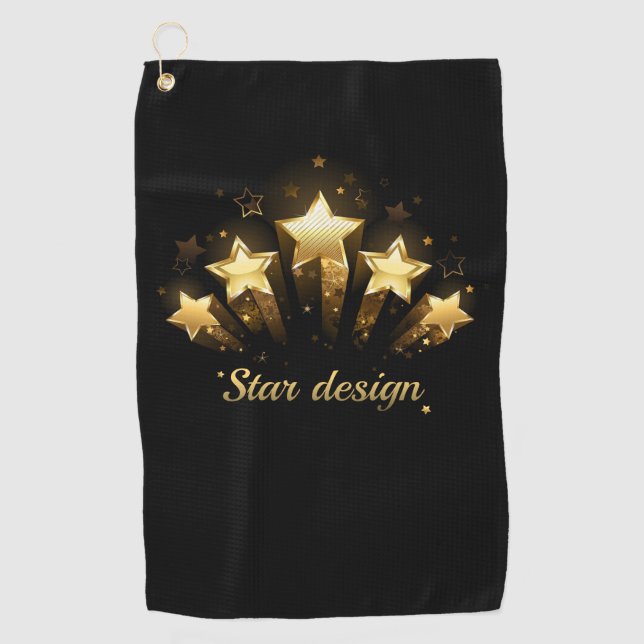 Five gold stars on black golf towel (Front)