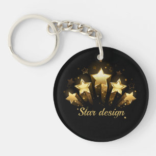 Five gold stars on black key ring