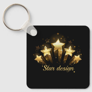 Five gold stars on black key ring