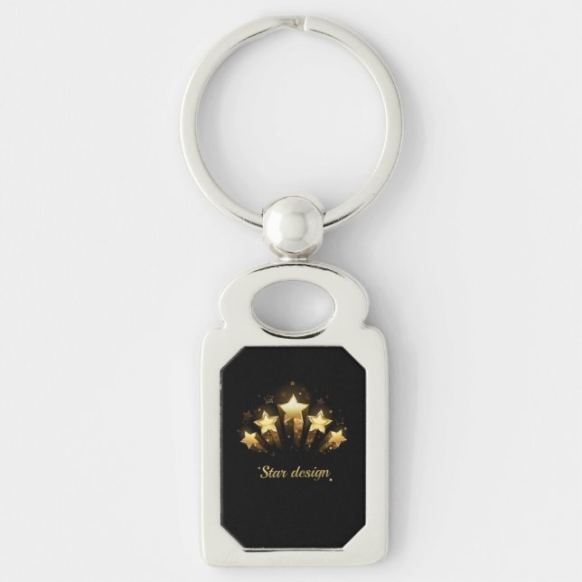 Five gold stars on black key ring (Front)