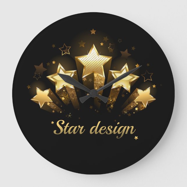 Five gold stars on black large clock (Front)