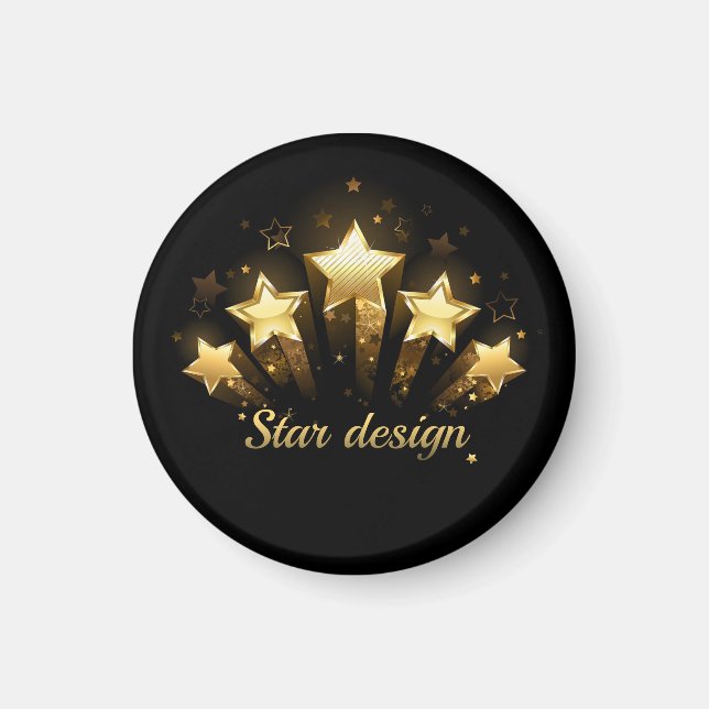Five gold stars on black magnet (Front)