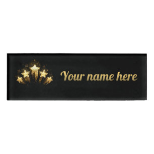 Five gold stars on black name tag