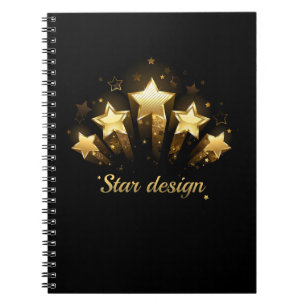 Five gold stars on black notebook