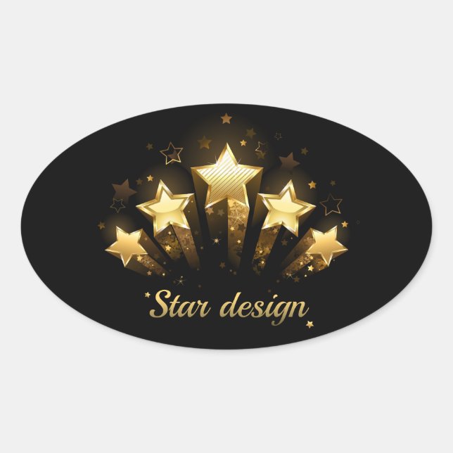 Five gold stars on black oval sticker (Front)