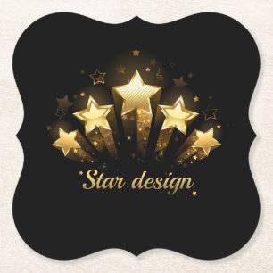 Five gold stars on black paper coaster