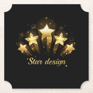Five gold stars on black paper coaster