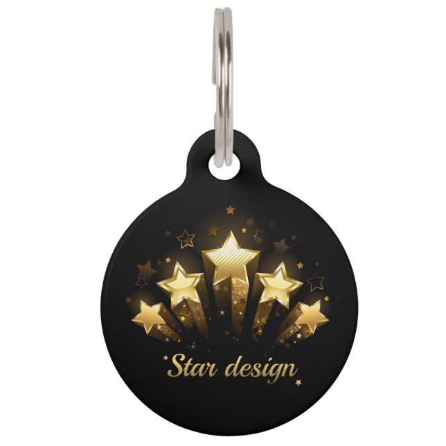 Five gold stars on black pet tag (Front)