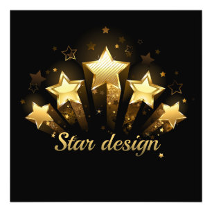 Five gold stars on black photo print
