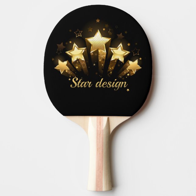 Five gold stars on black ping pong paddle (Front)