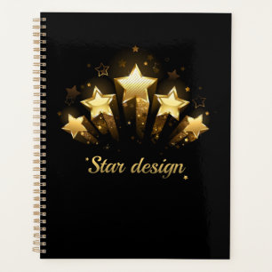 Five gold stars on black planner