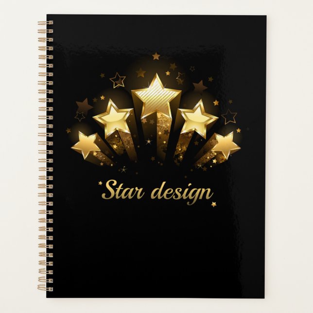 Five gold stars on black planner (Front)