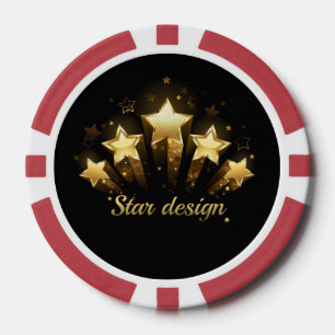 Five gold stars on black poker chips