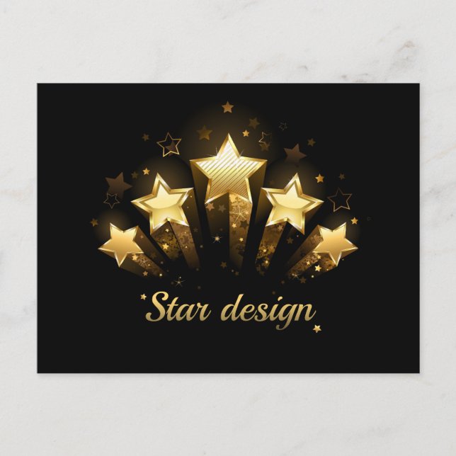 Five gold stars on black postcard (Front)