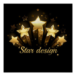 Five gold stars on black poster