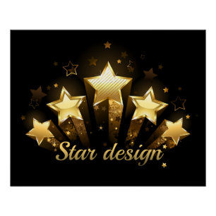 Five gold stars on black poster