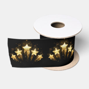 Five gold stars on black satin ribbon