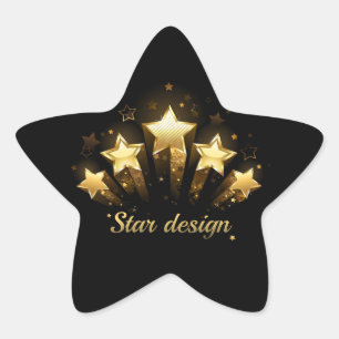Five gold stars on black star sticker