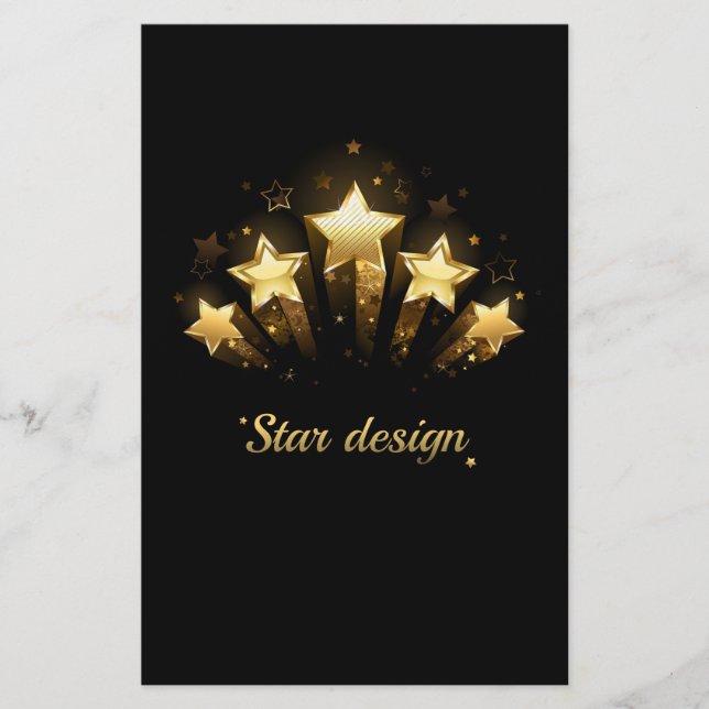Five gold stars on black stationery (Front)