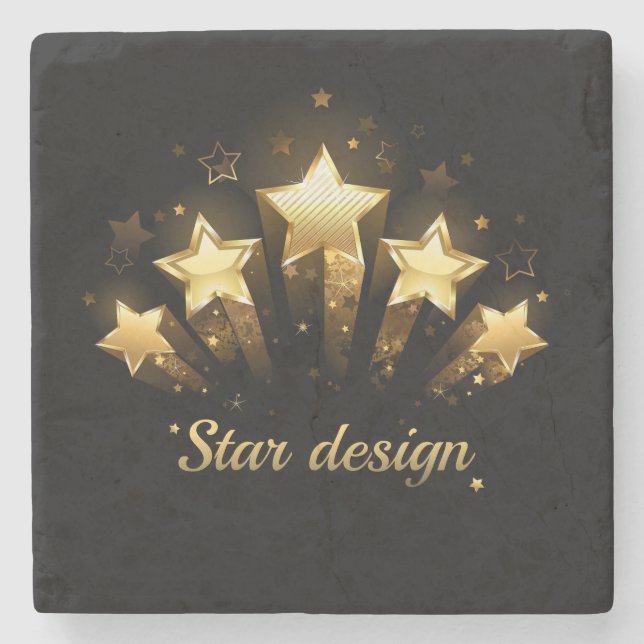 Five gold stars on black stone coaster (Front)