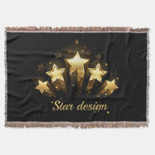 Five gold stars on black throw blanket