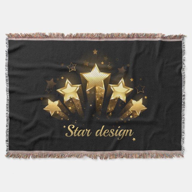 Five gold stars on black throw blanket (Front)