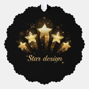 Five gold stars on black tree decoration card