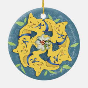 Five Golden Cats... double sided Ceramic Tree Decoration