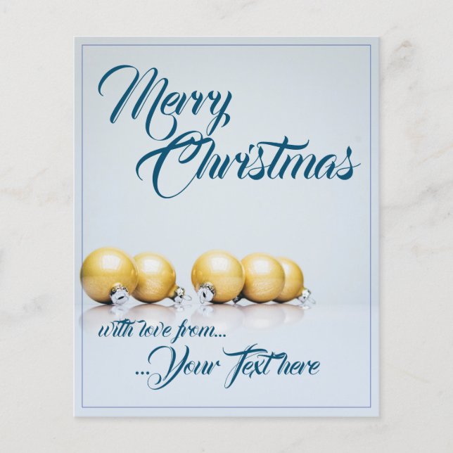 Five golden christmas balls - blue writing (Front)