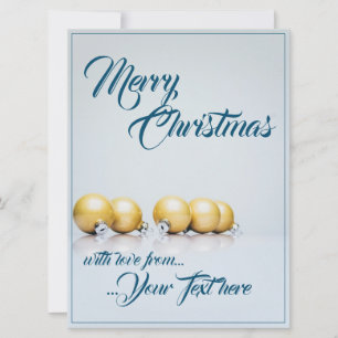 Five golden christmas balls - blue writing