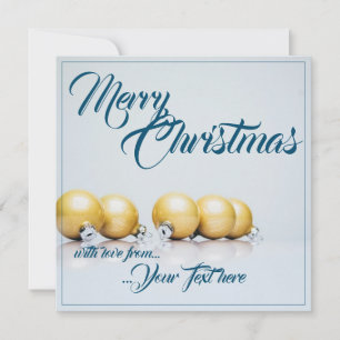 Five golden christmas balls - blue writing