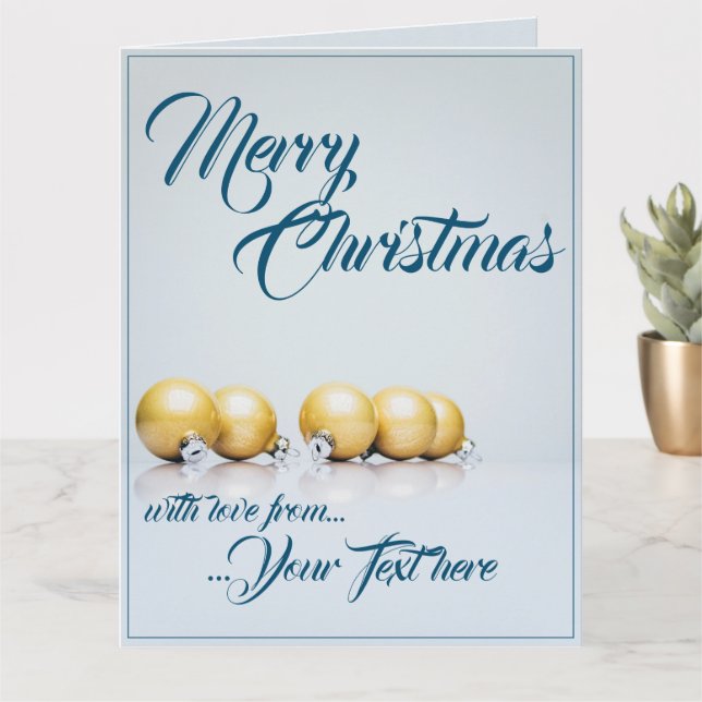 Five golden christmas balls - blue writing card (Small Plant)
