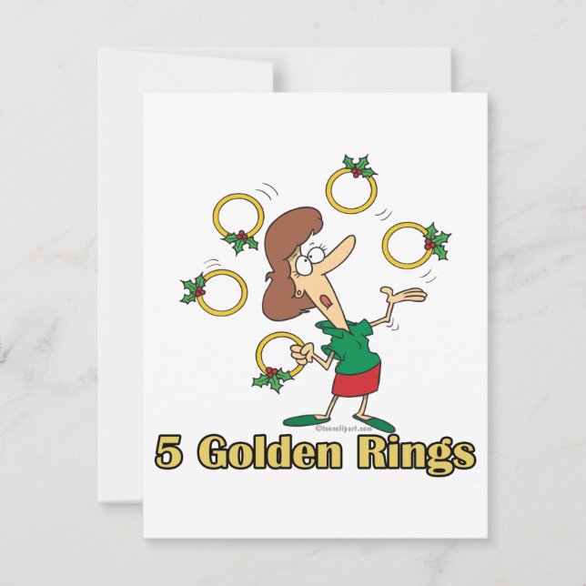 five golden gold rings 5th fifth day of christmas holiday card (Front)