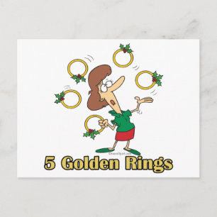 five golden gold rings 5th fifth day of christmas holiday postcard
