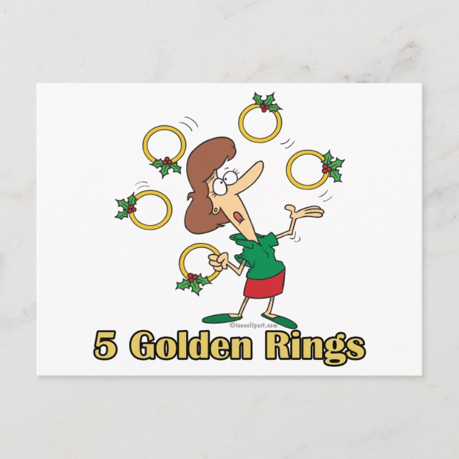 five golden gold rings 5th fifth day of christmas holiday postcard (Front)
