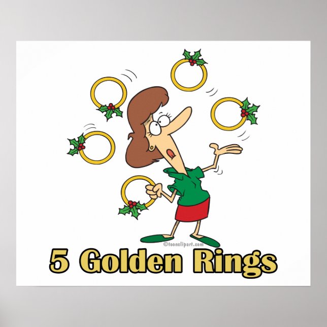 five golden gold rings 5th fifth day of christmas poster (Front)