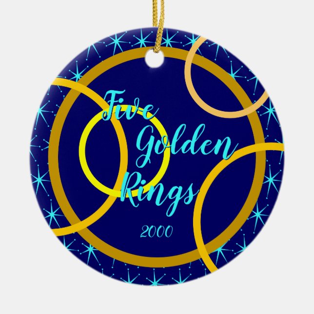 Five Golden Rings - Custom year Ceramic Tree Decoration (Front)