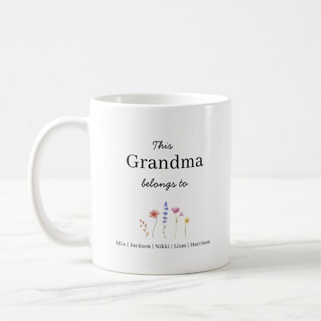 Five Grandchildren Personalised Coffee Mug (Left)