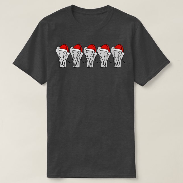 Five Grey Elephant Christmas Santa Hat T-Shirt (Design Front)